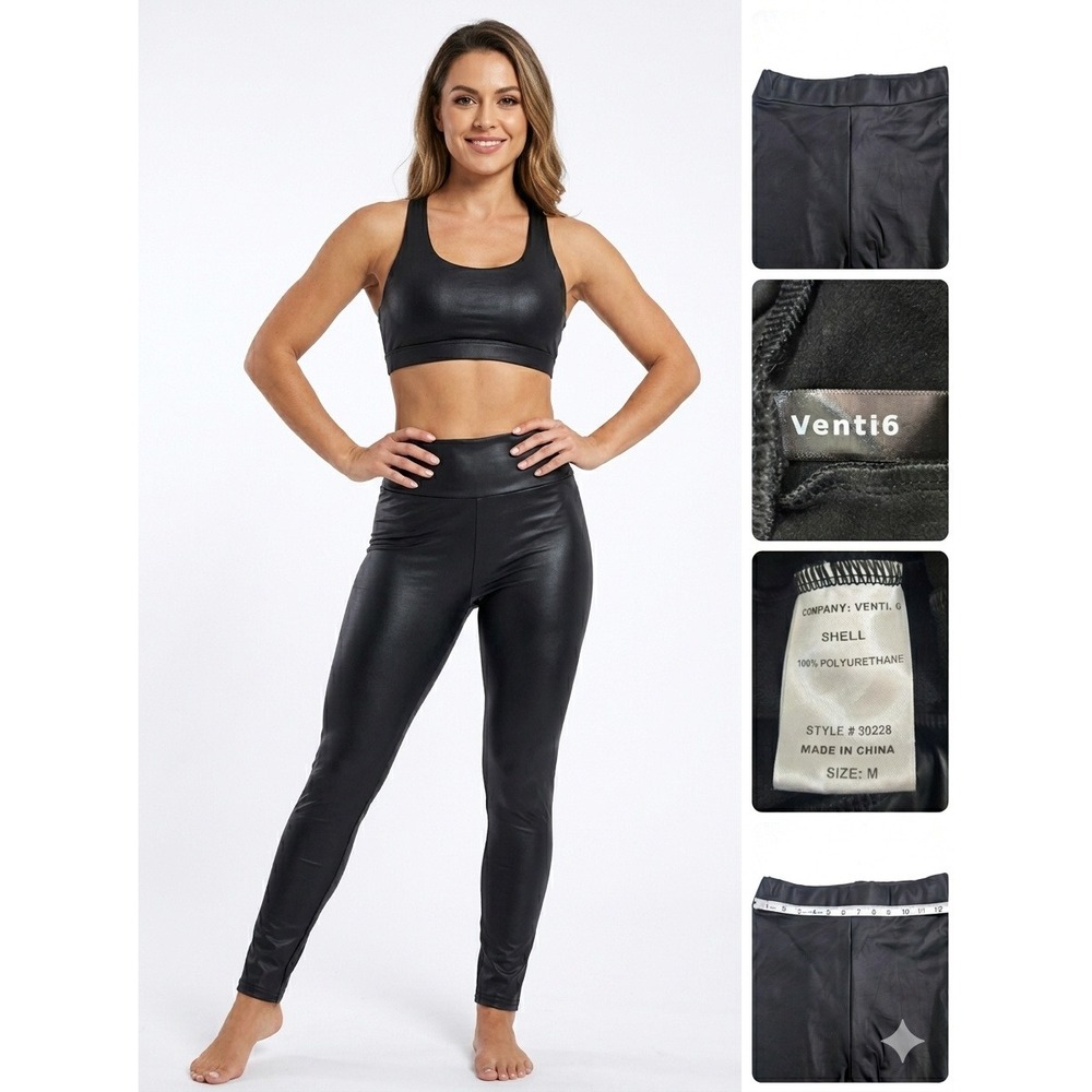 Venti6 Black Faux Leather Leggings Womens Med Fleece Lined High Waist Stretch
